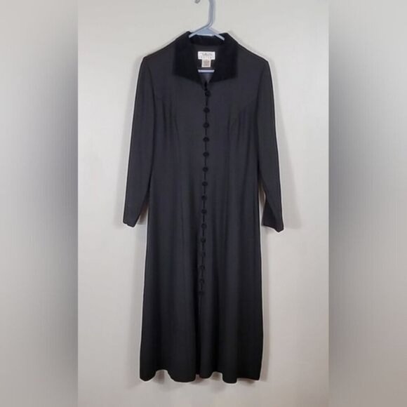 Vintage Talbots 100% Wool Trench Coat Size S Black Button Velvet Classic Y2K 90s - Picture 1 of 13